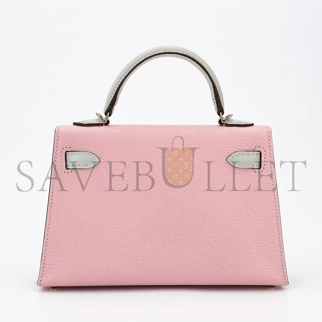HERMÈS MASTER MINI KELLY II GOATSKIN CHERRY BLOSSOM PINK MILKSHAKE PLATINUM BUCKLE (19*12*5.5cm)